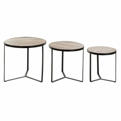 Set of 3 tables DKD Home Decor Brown Black Metal Plastic Mango wood 60