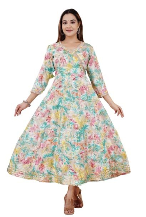 Women Anarkali Gold Printed Gown