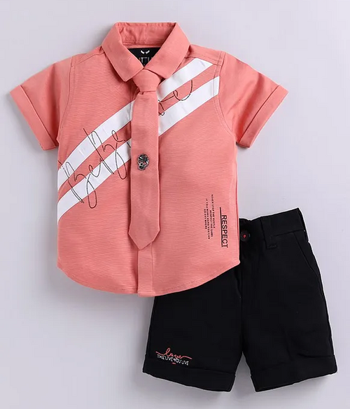 Half Sleeves Text Printed Shirt & Shorts Set  (Size-4-5YEAR)
