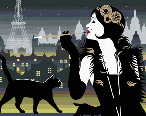 Paint by Numbers - WOMAN WITH BLACK CAT IN PARIS