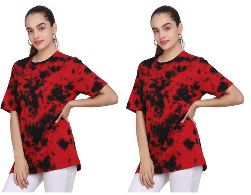 Women Printed Round Neck Pure Cotton PACK OF 2 (Size-S) (Color-RED)