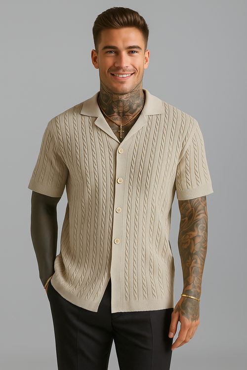 Nova Men's Knitted Button Short-sleeved T-shirt