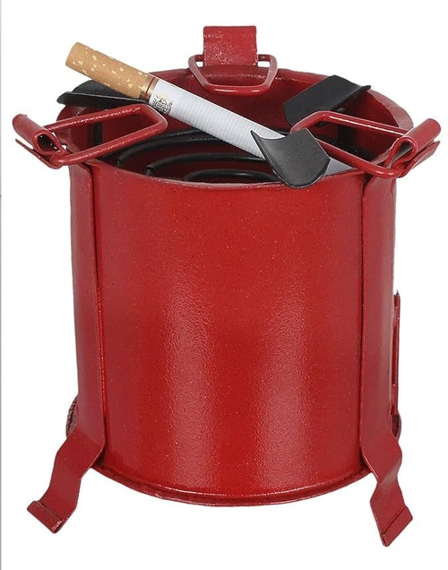 Angeethi BBQ Style Metal Ashtray(15 cm x 13 cm x 12 cm (Red)