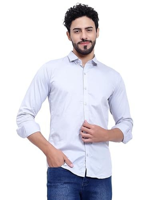 Solid Regular Fit Cotton Casual Shirt with Spread Collar & Full
