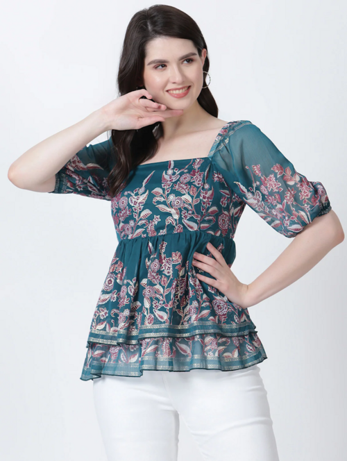 Women's Straight Square Neck Top(SizeL)(ColorMulticolor)