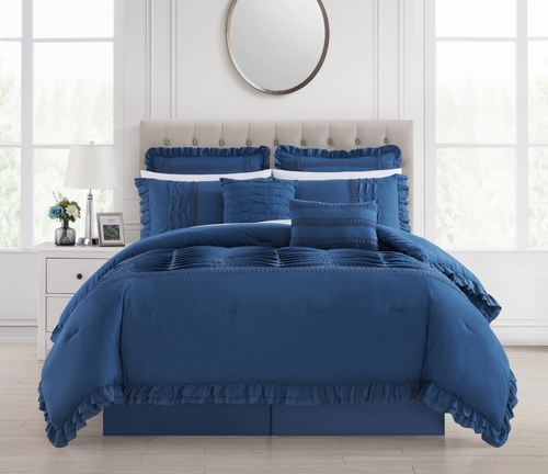 Chic Home BCS17734-BIB-US 12 Piece Yvana Comforter Set, Blue - Kin