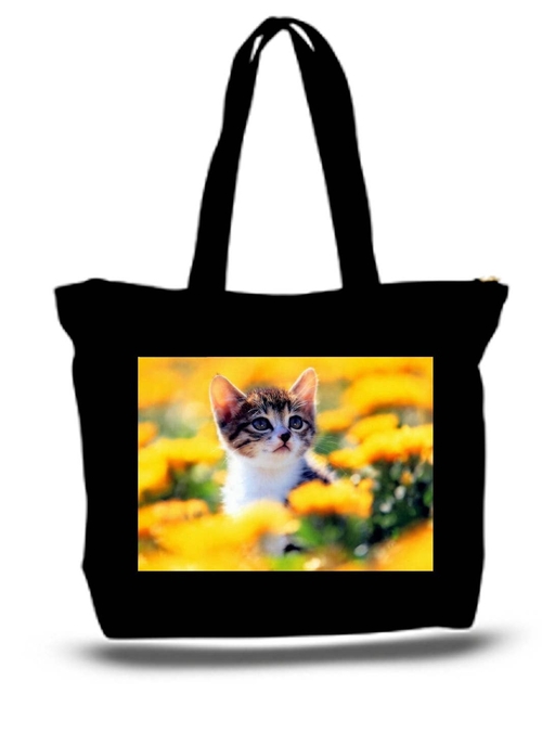 Kitten In The Leaves Large Tote Grocery & Stuff Bag