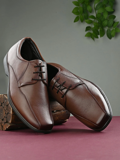 Men Solid Coffee Brown Lace-Up Derby (Size-UK-9) (Color-DARK BROWN)