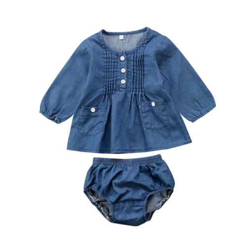 Newborn Baby Girls Denim Long Sleeve Top Blouse