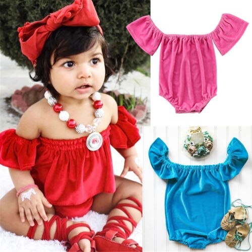 Newborn Baby Girls Off Shoulder Pleuche Bodysuit