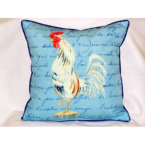 Betsy Drake HJ133B White Rooster Script Large Indoor & Outdoor Pillow 