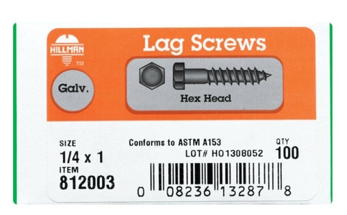 Hillman 812003 0.25 x 1 in. Galvanized Hex Head Lag Bolt