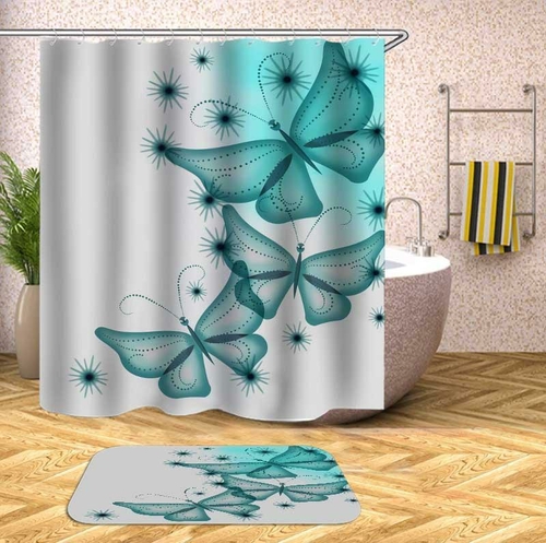 Teal Aqua Turquoise Butterflies Shower Curtain