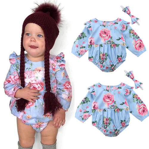 2Pcs Newborn Baby Girl Floral Bodysuit Little