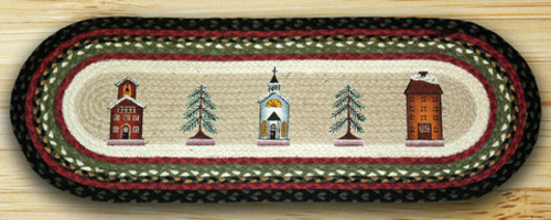 Earth Rugs 68-338WV Oval Patch Printed Runner, Winter Village