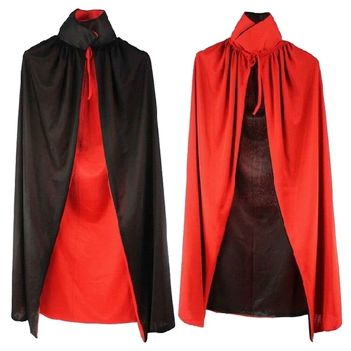 2PCs Adult  Witch Long Black red Double deck Cloak