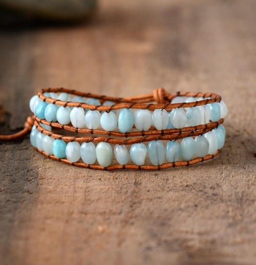 New Women Leather Bracelets Random Amazonite 2