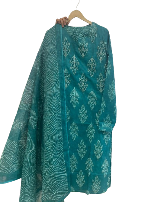 Women Printed Kurta Dupatta Set Size L Color Blue