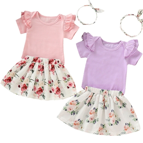 3PCS Little Girls Summer Clothes Set  Newborn Baby