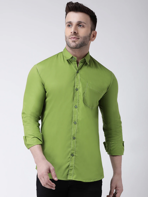 Men's Solid Slim Fit Cotton Casual Shirt GREEN S