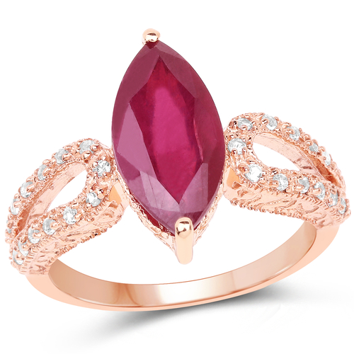 14K Rose Gold Plated 5.11 Carat Glass Filled Ruby and White Topaz .925
