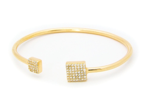 Fronay JE6104G Slender Elegance Square CZ Ends Golden Cuff Bangle in S