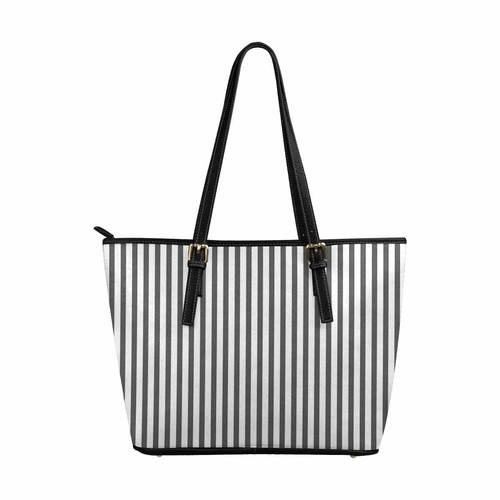 Large Leather Tote Shoulder Bag - Stripe Grey Tote