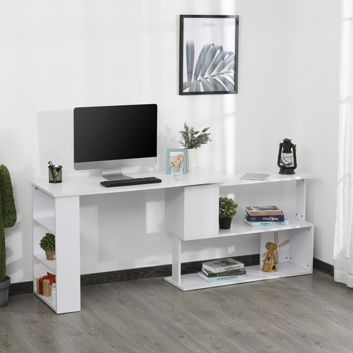 HOMCOM 360° Rotating Corner Desk L-Shaped PC Workstation Student