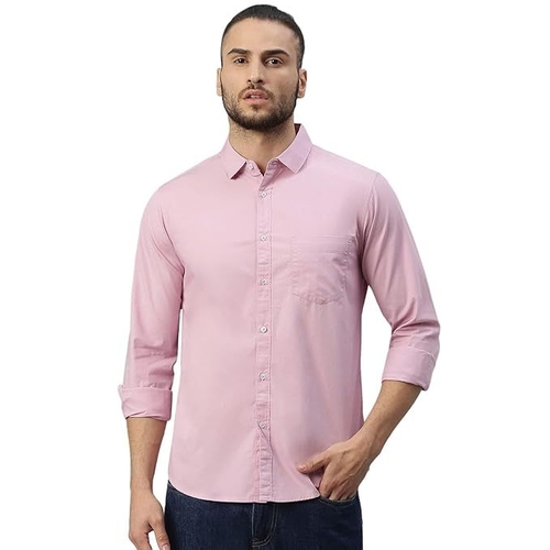 Men's Solid Slim Fit Cotton Casual Shirt LIGHT PINK XL