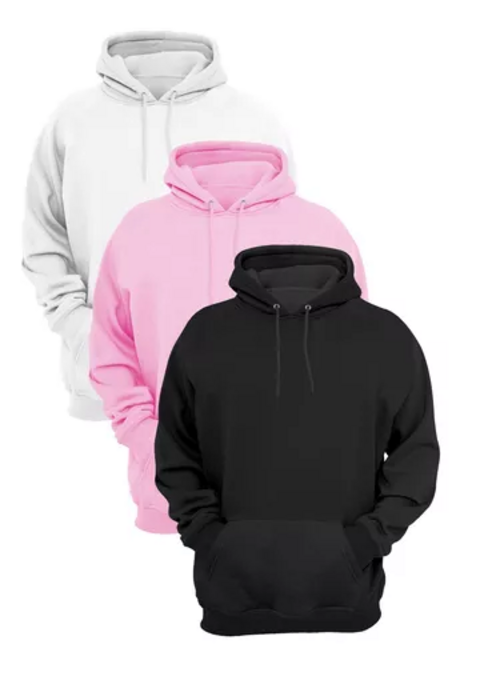 3-Pack Plain Casual Fleece Kangaroo Pullover Sweaters