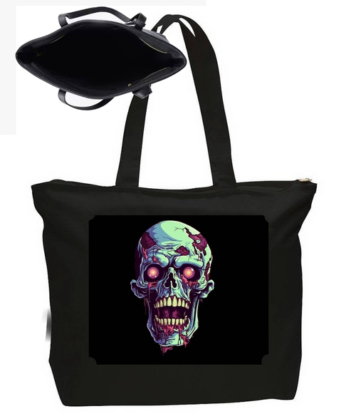 Mean Mad Skull Face  Large New Zipper Tote Bag