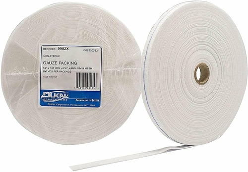 Surgical Gauze Packing 0.5" x 100 Yards. 4-ply Wound Dressing for