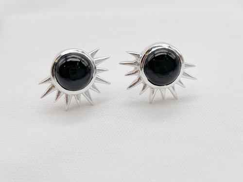 Black Onyx Sterling Silver Sun Point Earrings 