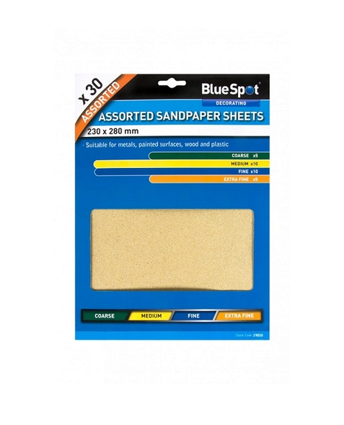 BlueSpot 30 Pce Assorted Sandpaper Sheets