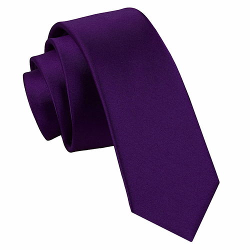 Plain Satin Skinny Tie - Purple