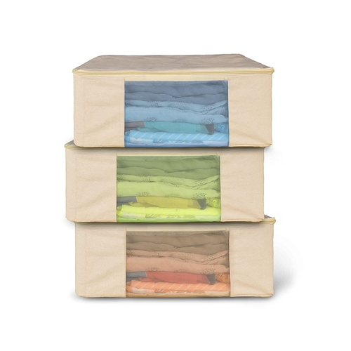 Cotton Canvas Clothes Storage Bags/Saree Covers with Zip for Storage