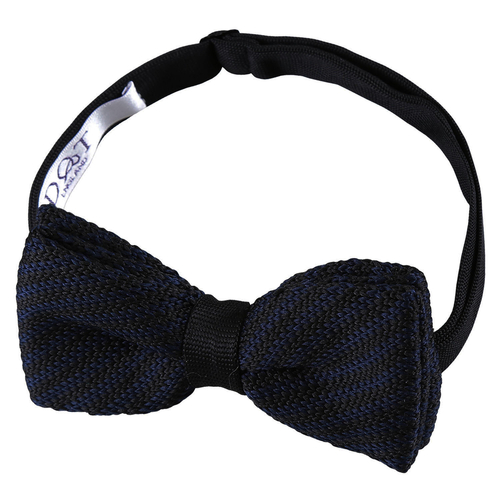 Diagonal Stripe Knitted Pre-Tied Bow Tie - Black & Navy