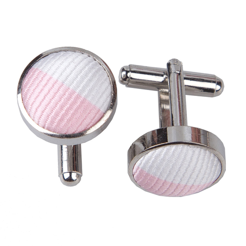 Striped Cufflinks - Baby Pink & White