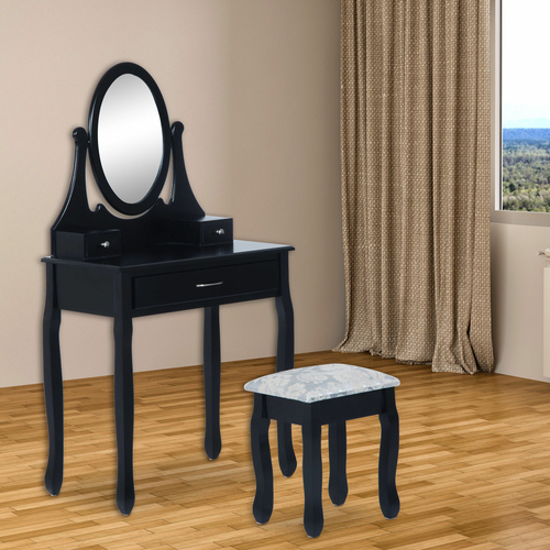 HOMCOM Vanity Makeup Dressing Table Set Wood Desk w/ Stool 3 Drawer &