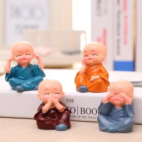 Set of 4 Monk Miniature Buddha Figurines Showpiece for Home, Office