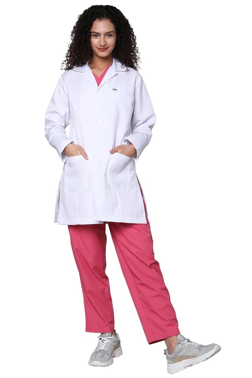 Poly Viscose Long Sleeves Long Medical Apron (Size-XL) (Color-WHITE)