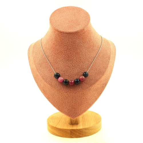 Hawk's Eye + Watermelon Tourmaline 7 beads 8 mm necklace.