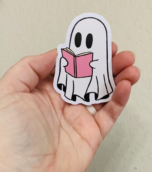 Pink Book Ghost- Creepy Reader Stickers/Magnet