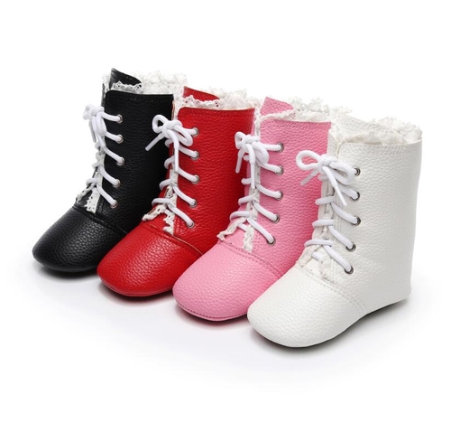 Fashion solid PU Leather with lace Casual Baby