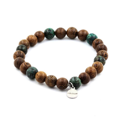 African turquoise + wood Bracelet 8 mm Beads.