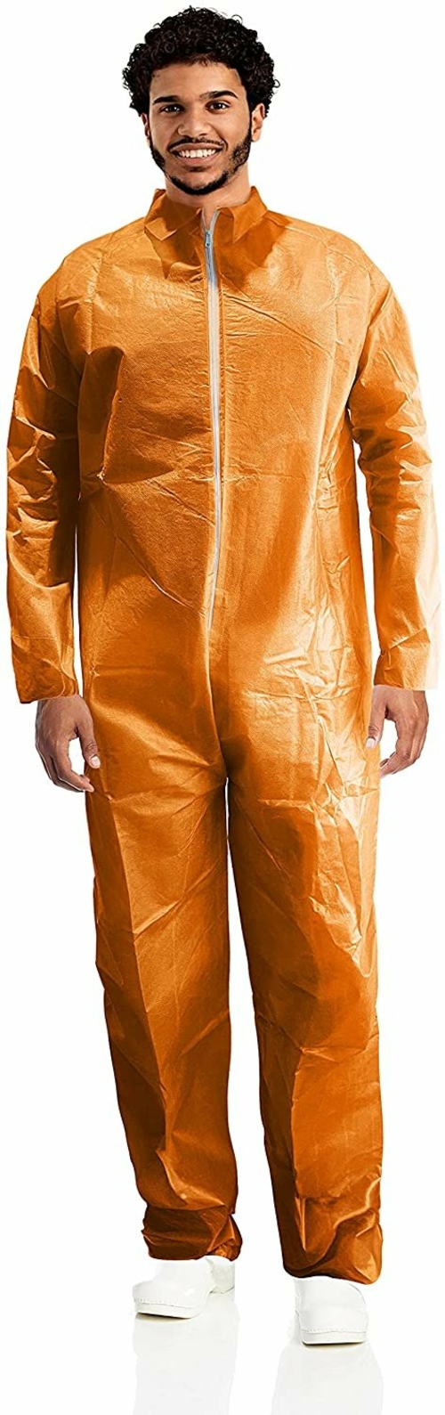 Hazmat Suit Disposable Coverall X-Large. Orange Non Hooded Coveralls