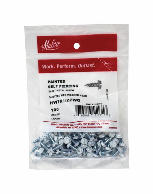 Malco 5951678 No.7 x 0.5 in. Slotted Hex Sheet Metal Screws