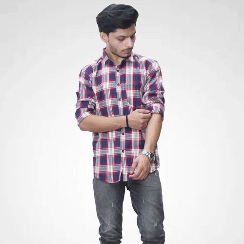 Men’s Blue Red Twill Cotton Checkered Shirt (Size-XL) (Color-BLUE&RED)