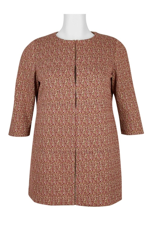 Tahari ASL Crew Neck 3/4 Sleeve Hook & Eye Closure Knit Jacket (Plus