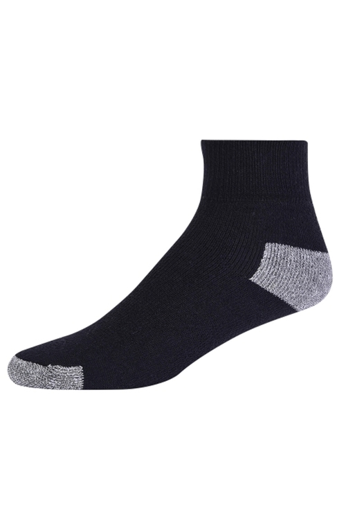 Adult Stretch Knit Quarter Sport Socks - Black w/Grey, 10-13, 4 Pack